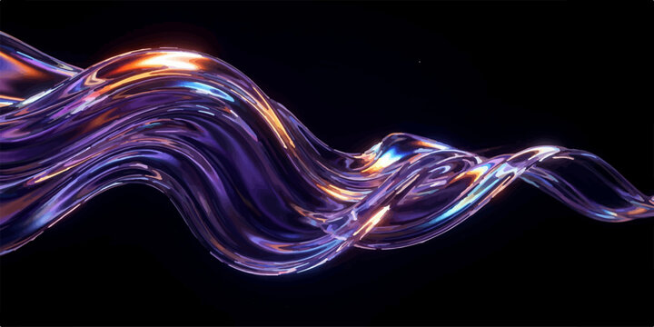 Abstract flowing liquid wave with iridescent metallic texture on black background abstract iridescent metallic background creative wallpaper futuristic gradient reflection conceptual