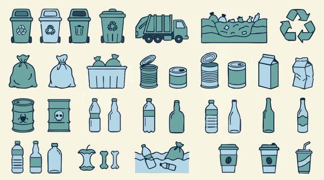 Environmental Waste and Recycling Icon Set - Disposal and Pollution