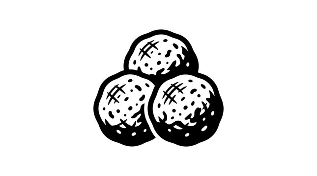 Hand-drawn illustration of three meatballs on a white background