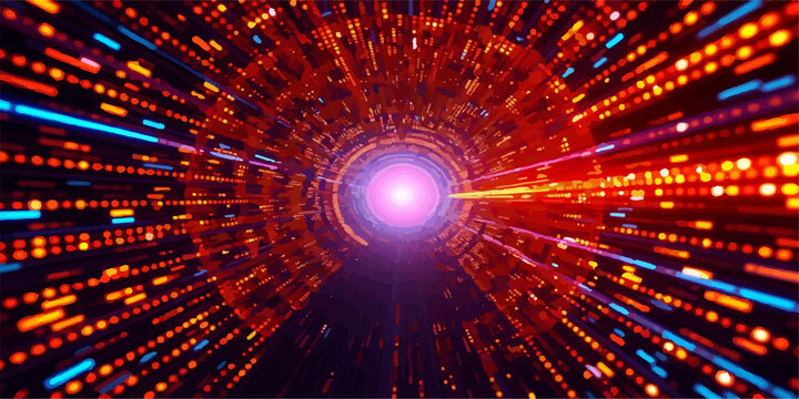 Cyberspace data tunnel with circular light patterns and streaks abstract technology futurology connection information background electronic structure telecommunication perspective