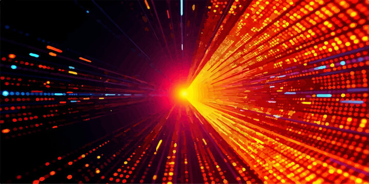 Abstract data transmission tunnel with bright central glowing point abstract technology connection information background electronic structure telecommunication perspective transmission