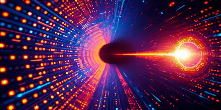 Conceptual data stream tunnel with dark void and glowing energy abstract technology particles futurology communication connection information background electronic structure telecommunicati