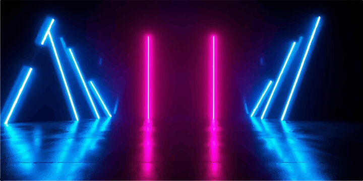 Abstract neon light framing with diagonal glowing elements diagonal abstract background futuristic reflection technology electronic lighting synthwave minimalist atmosphere geometric