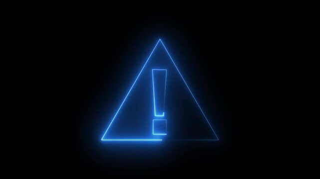 Neon glowing exclamation mark symbol icon animation with neon circle. Circle rotation exclamation sign concept. Neon circle warning sign icon Glowing neon line Lightning bolt icon.4k motion video.