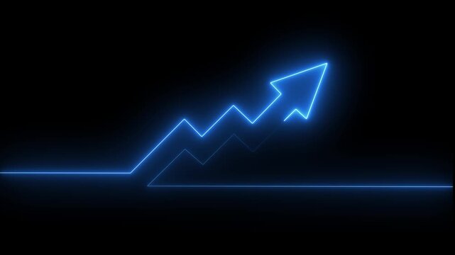 Abstract neon arrow business graph chart icon animation background. Market Recovery Concept. Successful growth trend Green line graph going Up.on the black, background Financial data and diagrams .4k