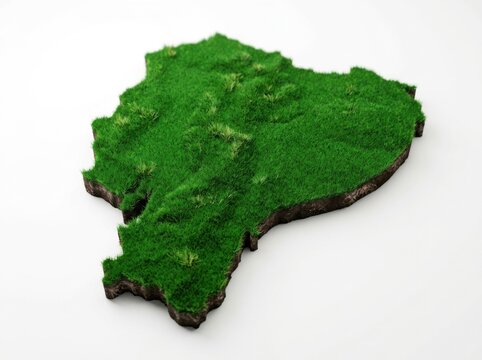 3d map of ecuador covered in green grass isolated on white background