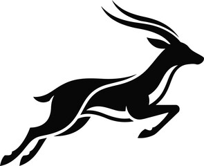 Fototapeta premium Antelope Running Icon with Bold Black Silhouette and Dynamic Curved Motion Lines on White Background