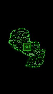 Mobile Vertical Resolution, 2160x3840 Pixels, Paraguay Country Map Chipset Technology Opener, Suitable for Tech Events, Science Programs, News and Artificial Intelligence Presentations