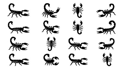 Fototapeta premium Scorpion Icon Vector Set with Desert Arachnid Silhouette Symbols Isolated on White Background