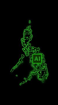 Mobile Vertical Resolution, 2160x3840 Pixels, Philippines Country Map Chipset Technology Opener, Suitable for Tech Events, Science Programs, News and Artificial Intelligence Presentations