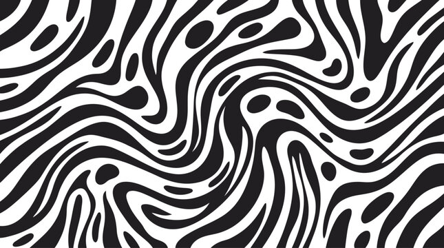 Zebra Pattern Stripes Icon with Black and White Wavy Zebra-Inspired Lines for Seamless Graphic Backgrounds