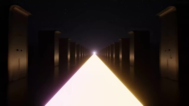 Futuristic corridor with light speed travel effect. Digital tunnel with galaxy energy particles. Cyber journey through space portal and abstract web dimension view.