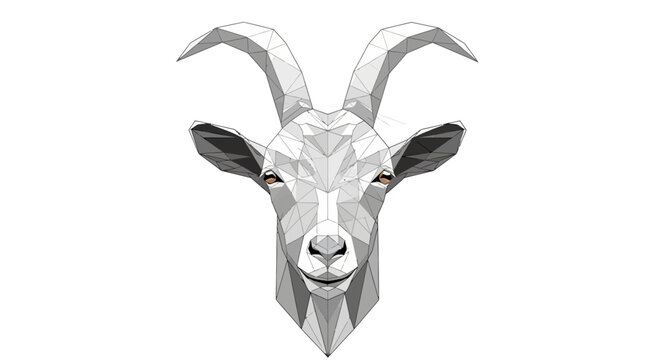 Geometric Goat Head Low Poly Art, White Background, Modern Animal Portrait