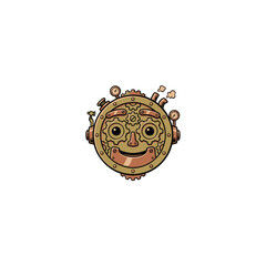 Fototapeta premium Steampunk Robot Mascot Face Featuring Brass Gears, Pressure Gauges, Steam Pipes And A Cheerful Expression, Perfect For Sci‑Fi, Retro‑Futuristic And Industrial Design Vector Illustration