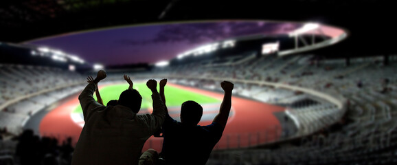 silhouete of football supporters cheering in stadium © Melinda Nagy