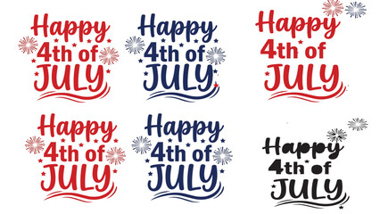 Happy 4th of july typography set, independence day lettering design elements with fireworks, patriotic holiday greeting card collection © Mr