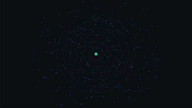 Abstract circular binary code rings on dark background