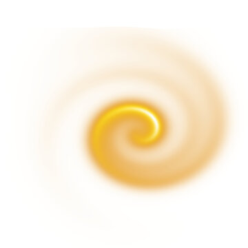 Abstract golden swirl or vortex, creamy liquid texture isolated on transparent background