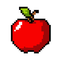 Fototapeta premium Pixel art red apple icon, healthy food, retro game graphics