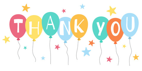 Festive Balloons Thank You Vector Illustration. Minimalist playful background for greeting cards, invitations, party decorations, social media appreciation posts, event banners © Milatz