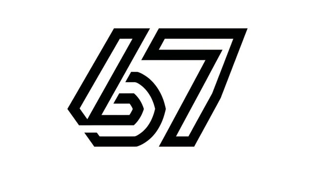 Abstract Geometric Number 67 Black Logo Icon on White Background