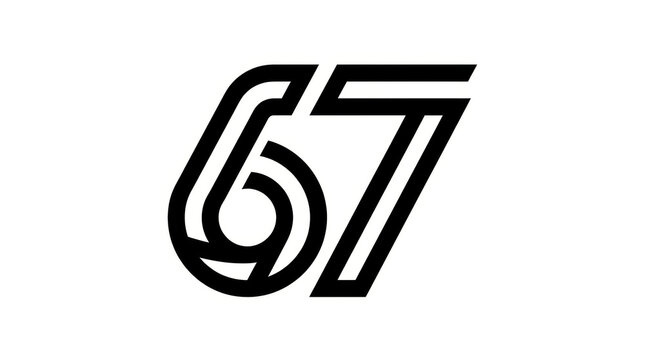 Abstract Geometric Number 67 Black Logo Icon on White Background