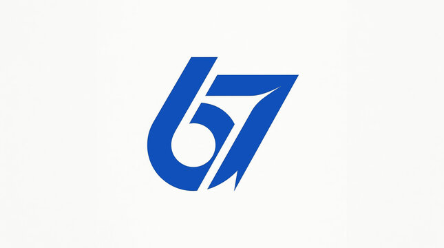 Abstract Geometric Number 67 Blue Logo Icon on White Background