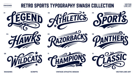 Retro collegiate sports typography with script lettering and swashes © turi