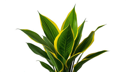 Fototapeta premium Realistic lush Sansevieria plant with vibrant green leaves and yellow edges, bringing fresh natural beauty to indoor spaces.