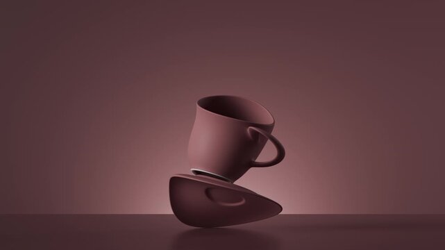 Dusty rose colored cups roll and twist in a seamless 3D loop. The soft colors and smooth motion create a very calming effect. 3D render motion.