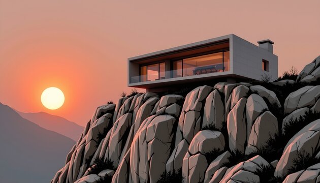 Modern Cliffside Home Sunset