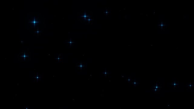 Animated Twinkling Blue Star Particles Moving on Black Background