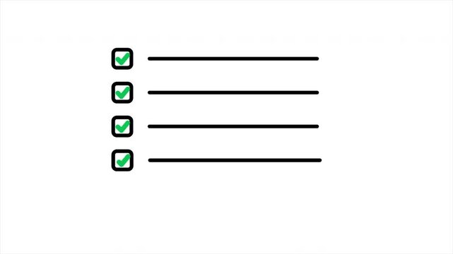 Animated Checklist with Green Checkmarks for Productivity and Task Management 4k video animation seamless loop