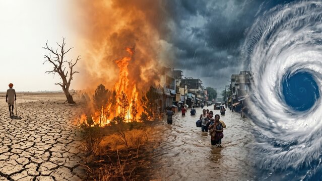 Global Climate Crisis Composite - Drought Flood Fire And Cyclone
