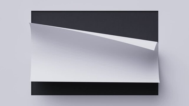 Large flowing curl rotates around the center and tucks corners inward, exposing a deep black field. Polished seamless abstract loop. 3d render animation. Origami style.