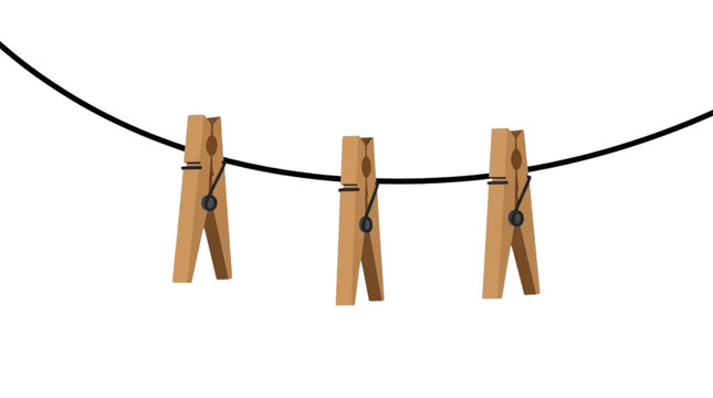 Clothesline with Wooden Clothespins Vector Illustration