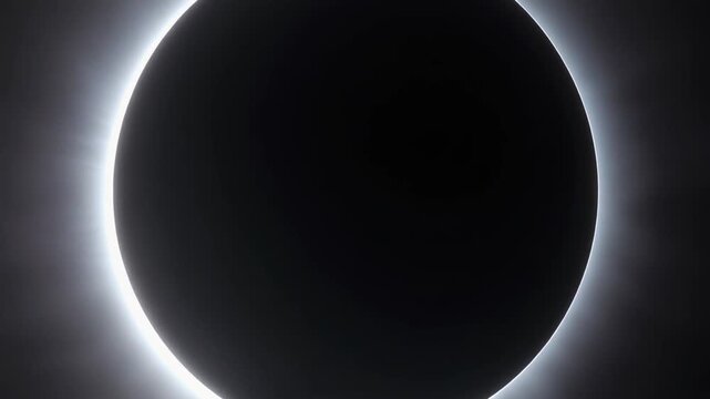 Photorealistic Macro Close-up of Total Solar Eclipse with Luminous Corona Ring on Dark Background, Cinematic Full HD Astronomy Motion Graphic