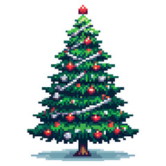 A Christmas tree stands tall with red and silver ornaments. The tree has a star on top and silver tinsel wrapped around it. This scene captures the spirit of winter festivities © MARI LI
