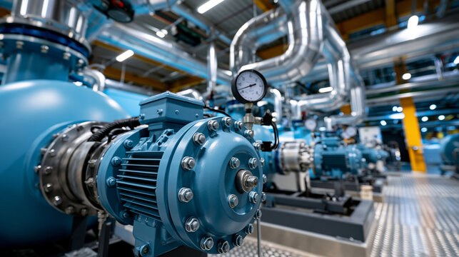 Chiller machine with organized pipe lines and mechanical connections captured in documentary stock photography style with clear technical composition, emphasizing mechanical operation,