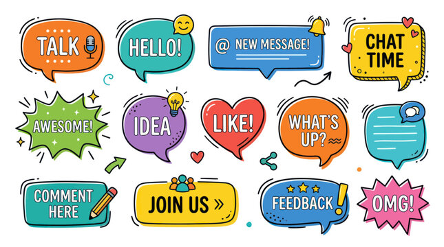 Speech Bubbles with Social Media & Communication Phrases