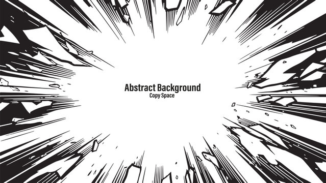 Abstract background design with comic book style impact lines and sharp shards on transparent backdrop with empty space for your text design element or template banner graphic layout presentation art.