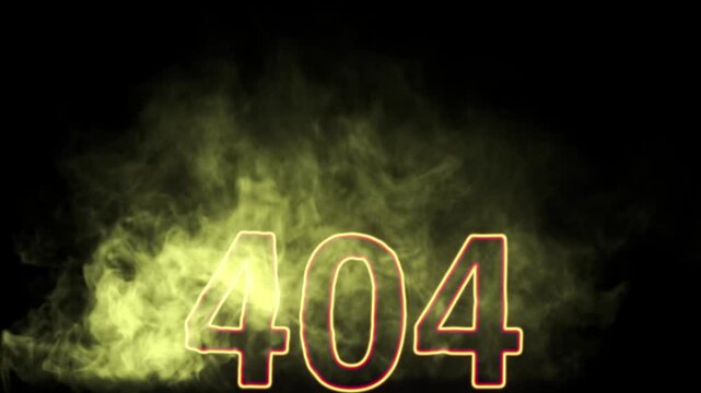 404 error text igniting with photorealistic fire and smoke on a black background