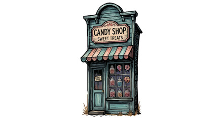 Obraz premium Old Fashioned Western Candy Shop Sweet Treats Store Vector Illustration