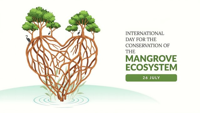 Mangrove trees with roots in heart shape for ecosystem day