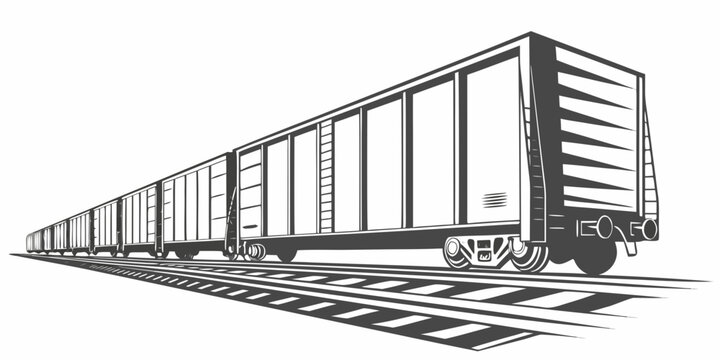 Freight cargo railcar carriages perspective view with transport shipping logistics industrial railroad transportation delivery illustration