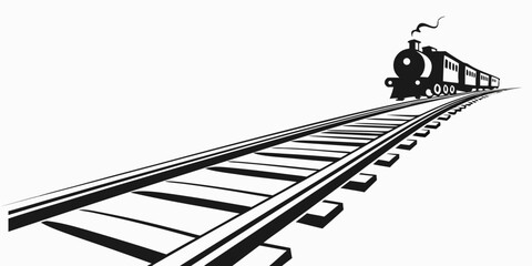 Classic steam train silhouette traveling on railroad tracks on a white background with railroad locomotive transportation silhouette illustration © Mamun
