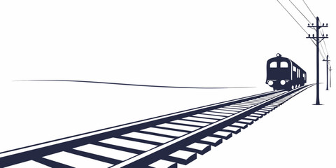 Silhouette of a modern train on railroad tracks with power lines under a clear sky railroad locomotive transportation silhouette illustration © Mamun