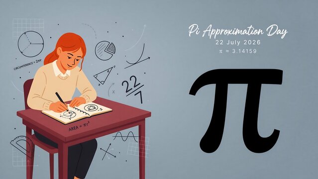 Girl student studying math for pi approximation day
