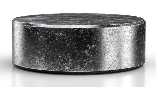 Industrial metal cylindrical component with brushed finish and circular base. Precision engineered steel part, mechanical hardware, industrial equipment and manufacturing production concept.