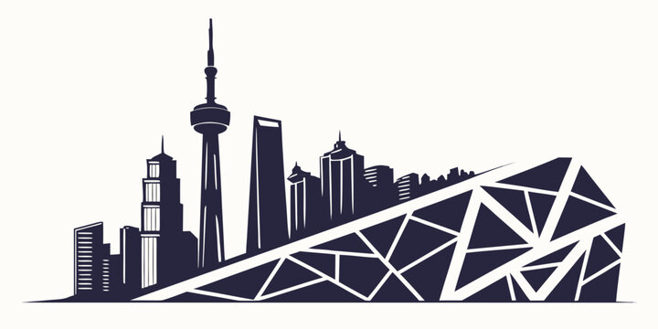 Urban city skyline silhouette with geometric architectural pattern and tall towers silhouette geometric architecture buildings illustration